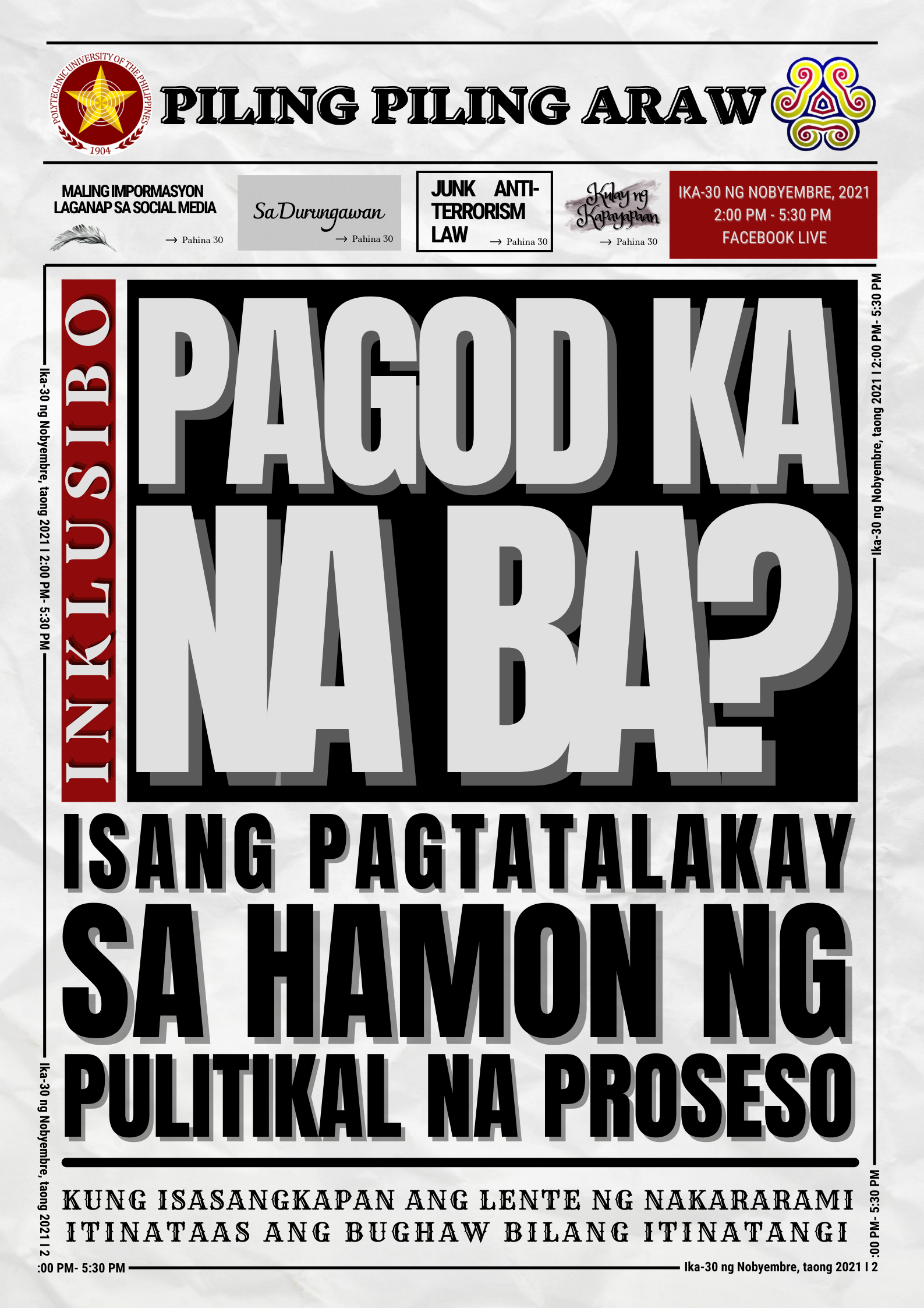 Read more about the article Pagtugon sa gampanin sa lipunan: Sikolohiyang pagtalakay sa kapagurang dulot ng diskursong pampolitika