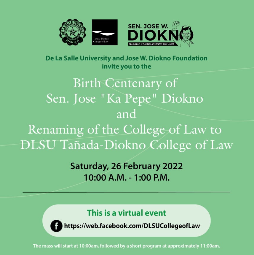Read more about the article Tañada-Diokno College of Law bilang bagong bansag sa kolehiyo, opisyal nang ipinangalan ng DLSU